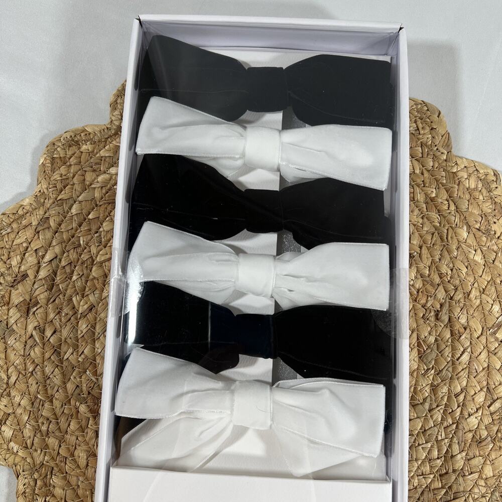 Velvet Ribbon Bow Ornament Clips Anthropologie Black White Halloween Set of 6